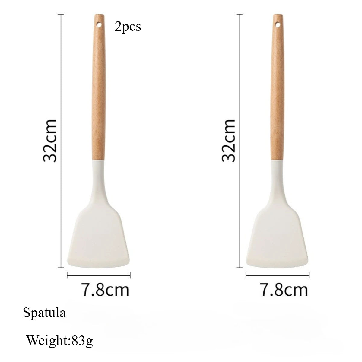 2/12Pcs White Silicone Kitchen Utensils Set with Wooden Handle,Cookware Spatula, Heat Resistant Non-stick Kitchen Cooking Tools Qme Spatula-2pcs