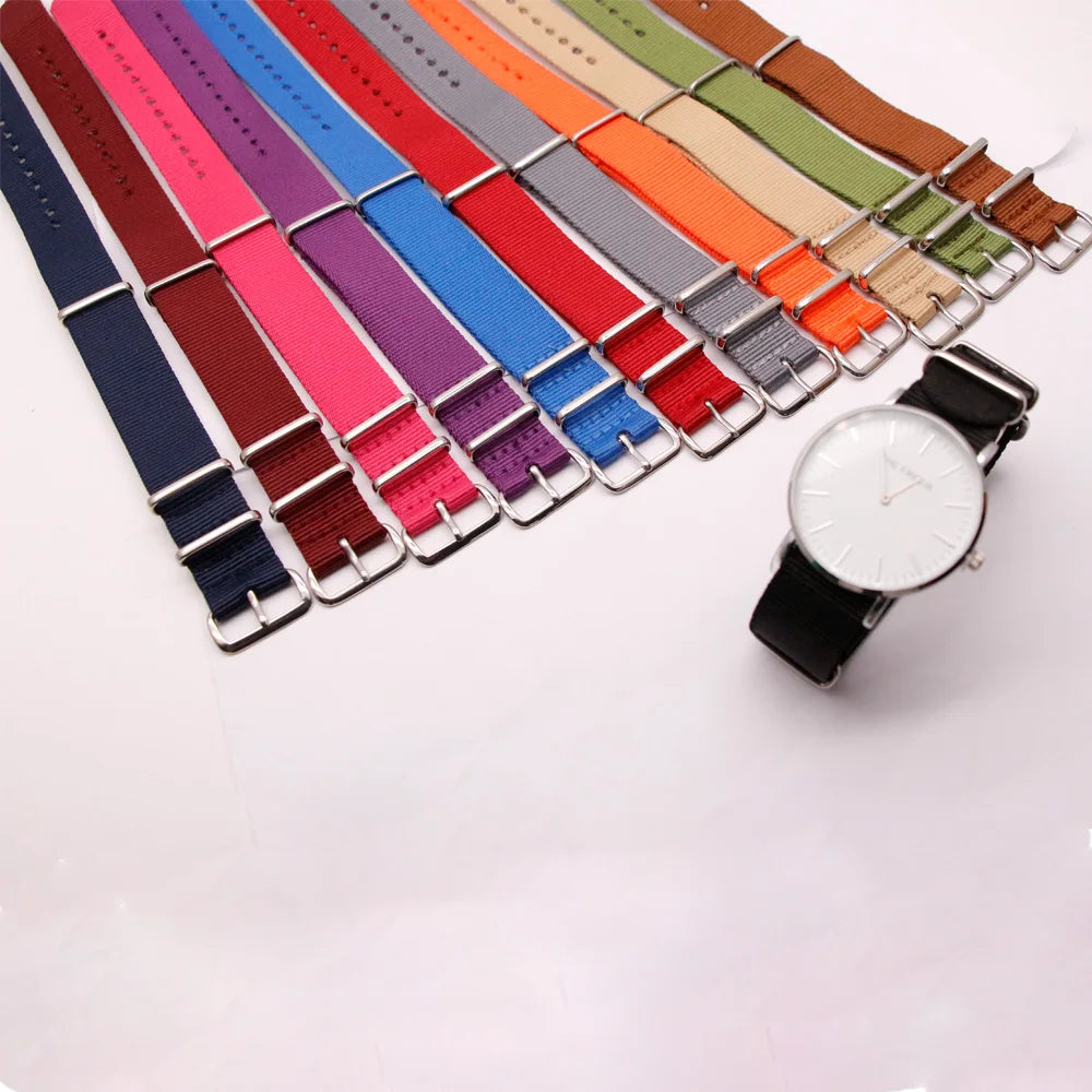 Durable Striped Nylon Wristband Bracelet Style Watch Band 18MM 20MM 22MM 24MM Universal Strap for Sport Casual Watches Qme