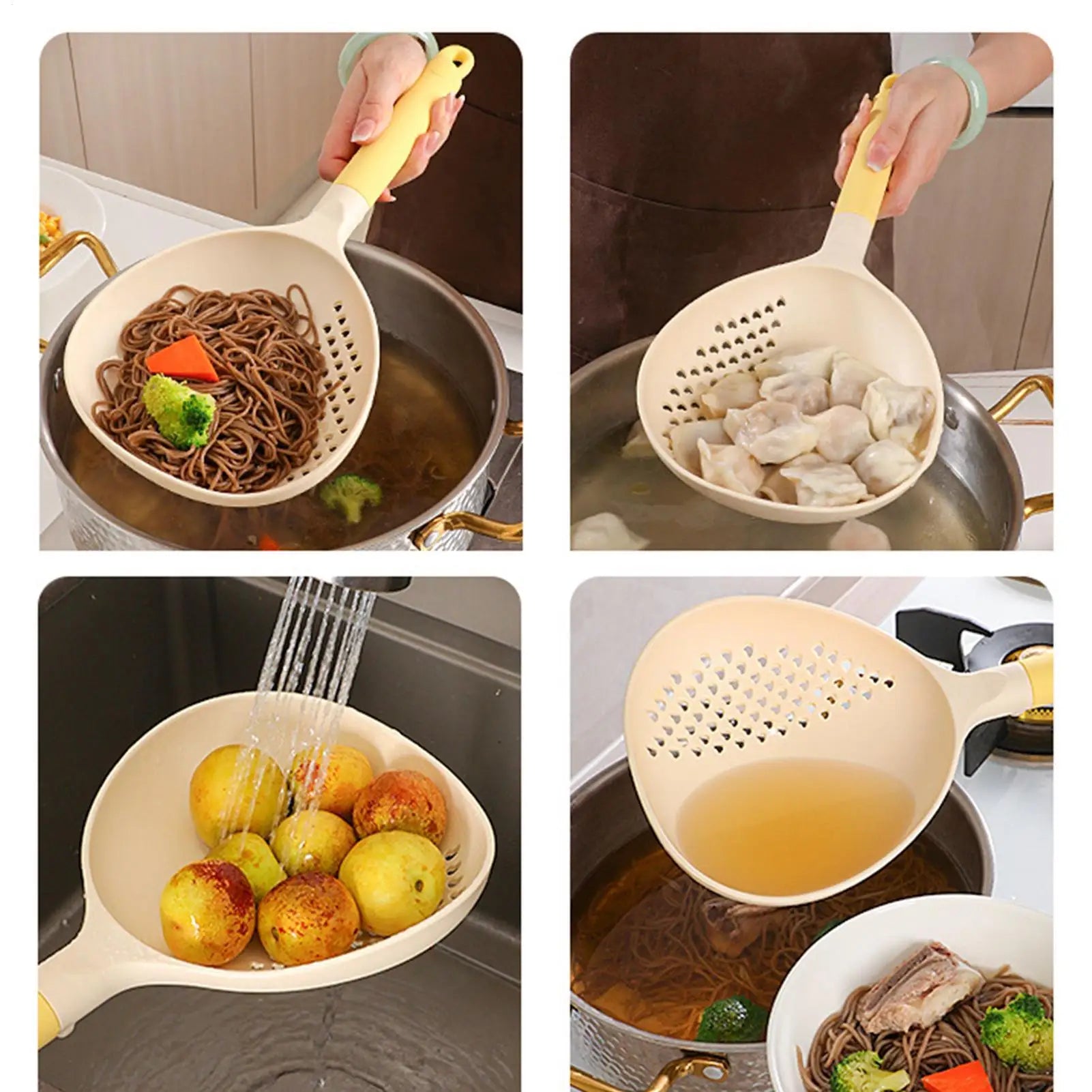Kitchen Spoons Cooking Silicone Handle Large Ladle Perforated Soup Qme