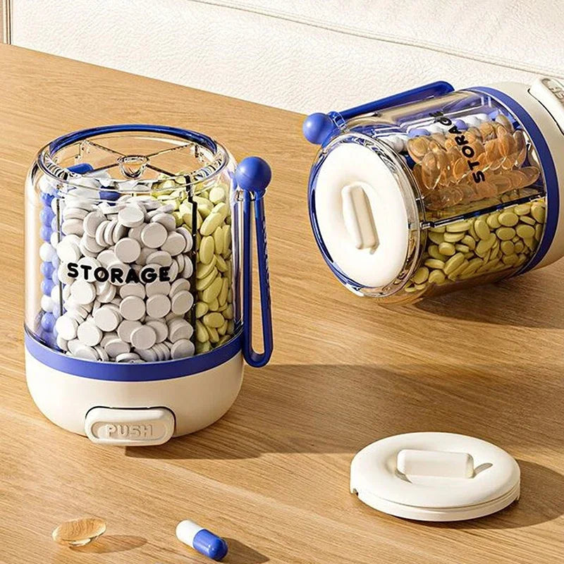 Round Pill Box 4-compartment Case Drug Dispense Mini Portable Daily Qme
