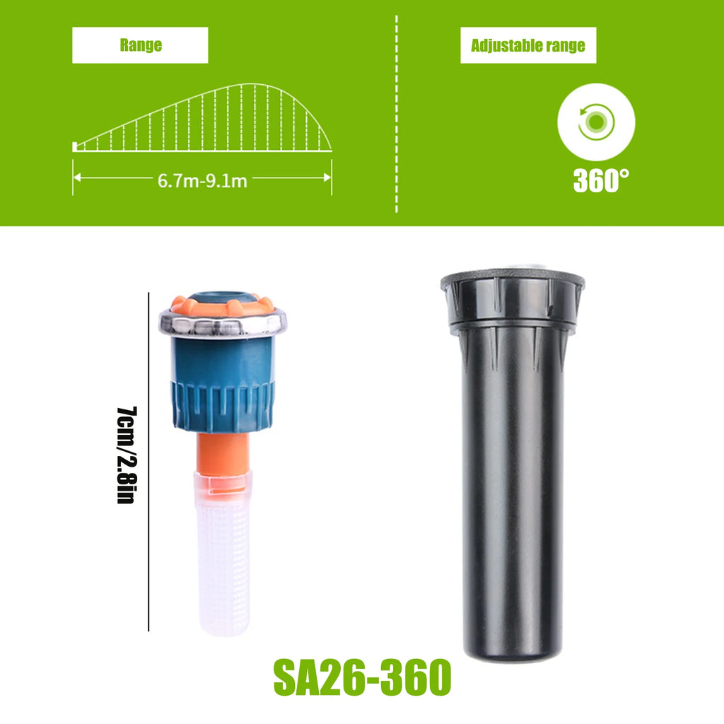Ray Jet Nozzle Sprinkler with 90-210/360 Degree Arc Garden Water Sprinkler 2.5-10.7m Range for Plant Flower Bed and Yard Area Qme Style F