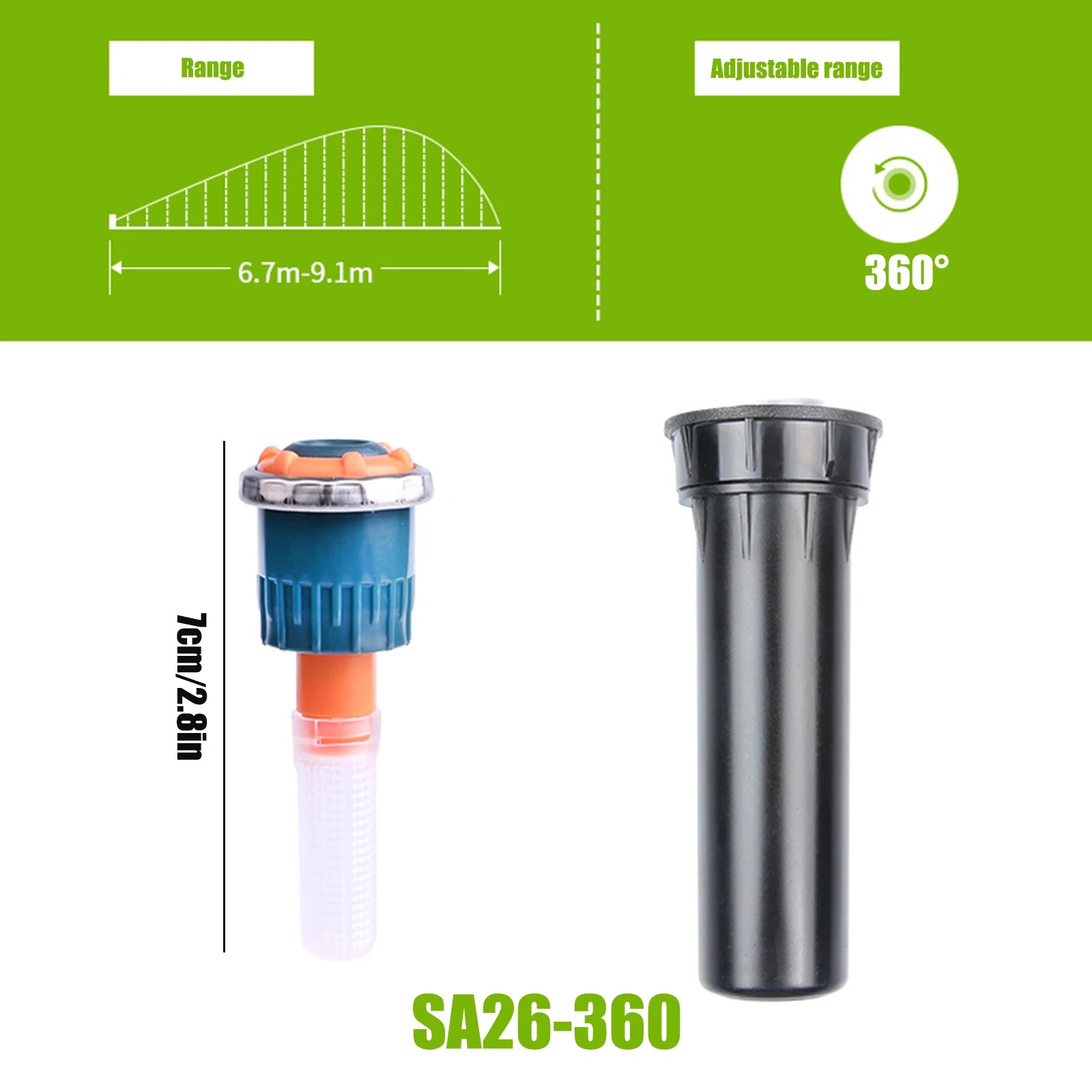 Ray Jet Nozzle Sprinkler with 90-210/360 Degree Arc Garden Water Sprinkler 2.5-10.7m Range for Plant Flower Bed and Yard Area Qme Style F