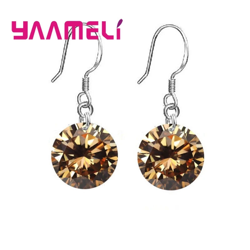 Bulk Sale Price 8 Colors Women Girls French Hook Earrings 925 Sterling Silver Color 8MM/10MM CZ Crystal Ball Jewelry 925 Stamped Qme Champagne