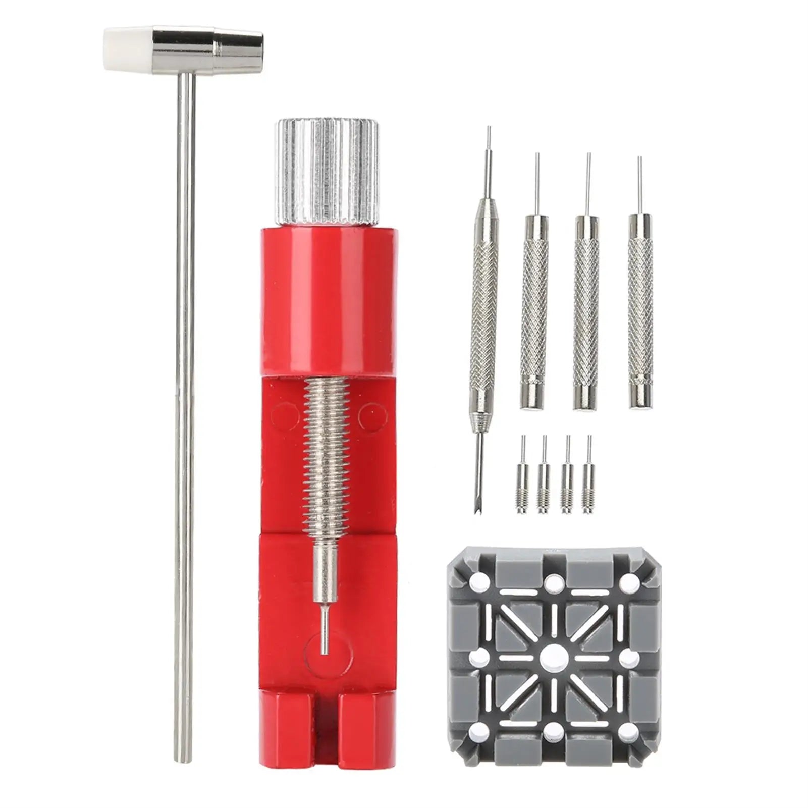 Watch Repair Tool Set Strap Link Holder Hammer Punch Pin Remover Wristwatch Kit Watchmaker Watch Band Tool for Watchmaker Qme red