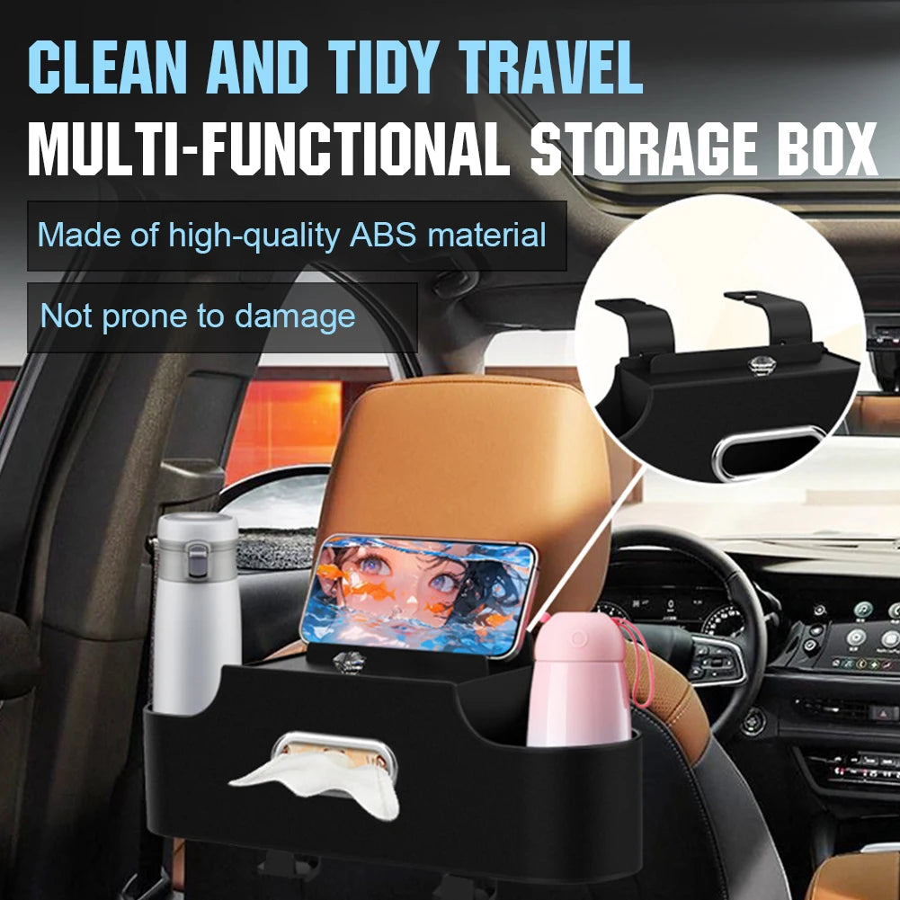 4-In-1 Car Seat Back Storage Bag with Tissue Cup Holder Rear Seat Storage Rack Hanging Hooks Car Seat Organizer Auto Accessories Qme