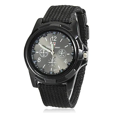 Men Army Watch Nylon Military Male Quartz Watches Fabric Canvas Strap Casual Cool Men's Sport Round Dial Relogios Wristwatch Qme Black
