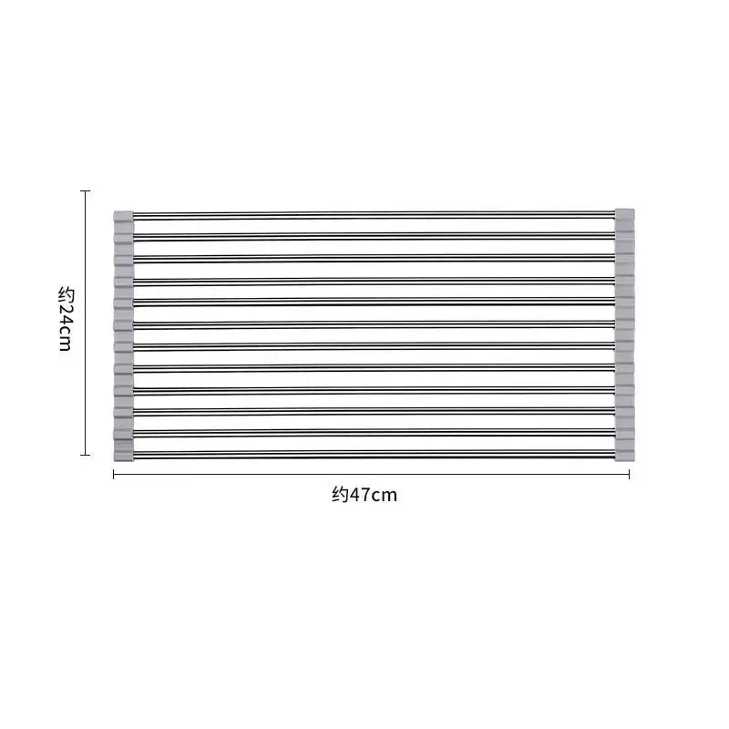 Rollable Foldable Stainless Steel Sink Drying Rack Kitchen Qme B