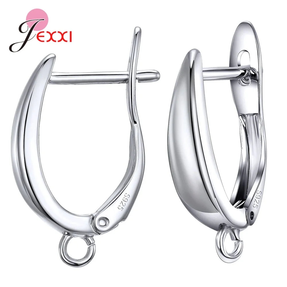 Genuine 925 Sterling Silver Color Earrings Findings For DIY Jewelry Accessory High Quality Women Girls Jewelry Component Qme H