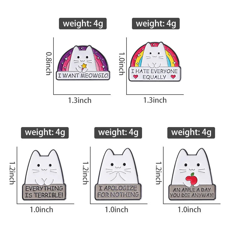 Cute Rainbow Cat Enamel Pins I HATE EVERYONE EQUALLY Funny Kitten Brooches Lapel Metal Badge Backpack Jewelry Pins Wholesale Qme