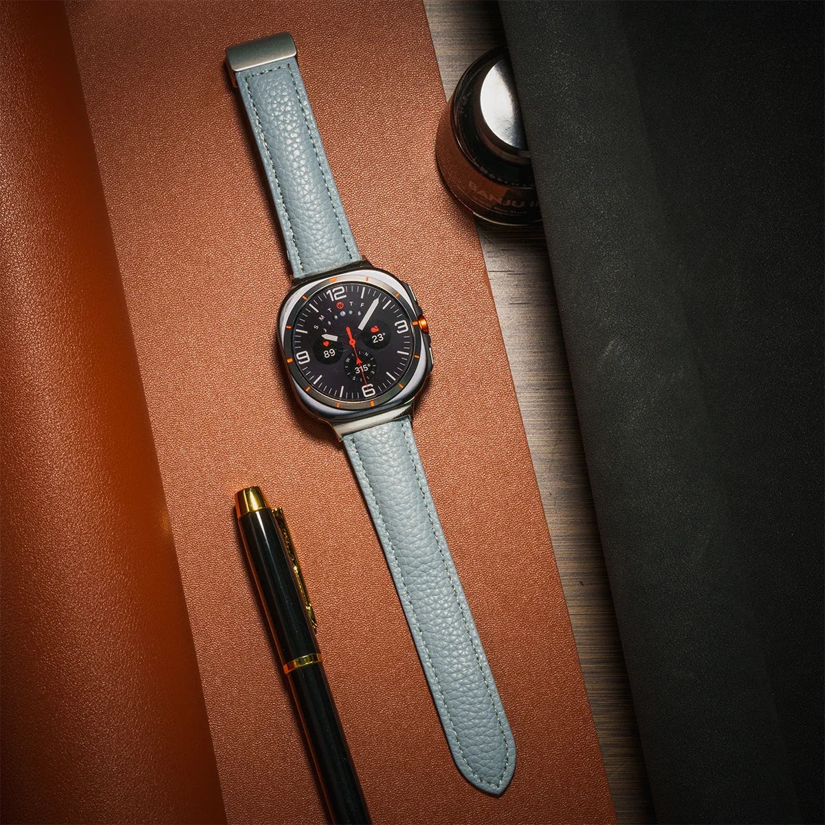 Leather Strap For Samsung Galaxy Watch Ultra 47mm Comfortable Magnetic Bracelet Wristband Galaxy Watch 7 Ultra Belt Accessories Qme Blue-S Galaxy Watch Ultra