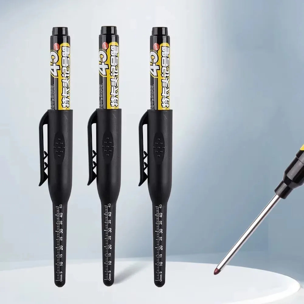 1-10Pcs Multi-Purpose 45mm Deep Drill Hole Long Nib Waterproof Marker Pens for Bathroom Woodworking Long Head Carpenter Pen Qme 3 black