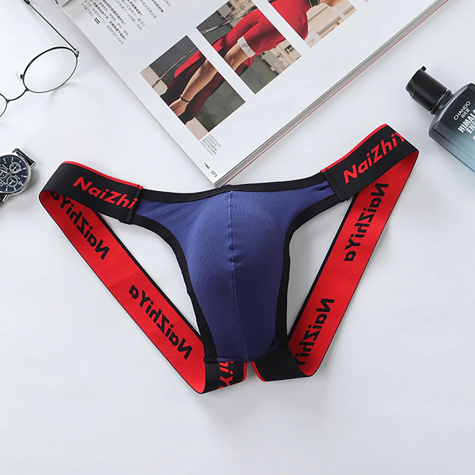 Male Fashion Sexy Letter Erotic Panties Thong Low Waist Casual Breathable T-Pants Bladder Soft and Comfortable Briefs Qme Royal Blue XL