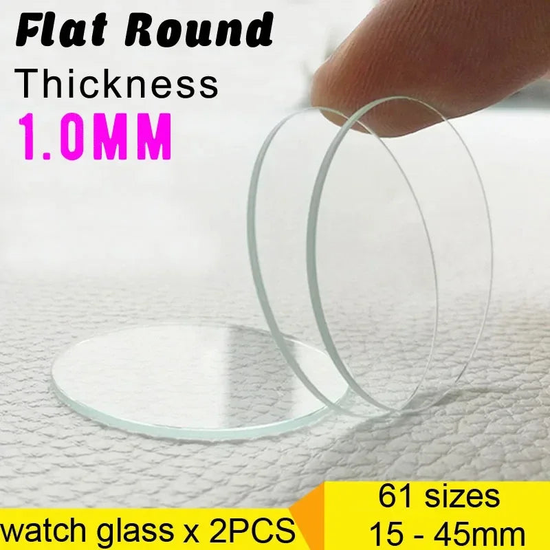 2PCS Thickness 1mm Round Watch Crystal 15mm to 45mm Watch Glass Replacement Glasses Lens Flat Mirror Watch Repair Tool Part Qme Diameter 24.5mm Thickness 1.0mm