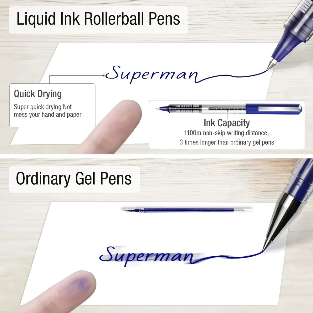 Quick-Drying 0.5mm Liquid Gel Pens, Blue Ink, Smooth Writing, No Bleed, School Office Stationery Qme