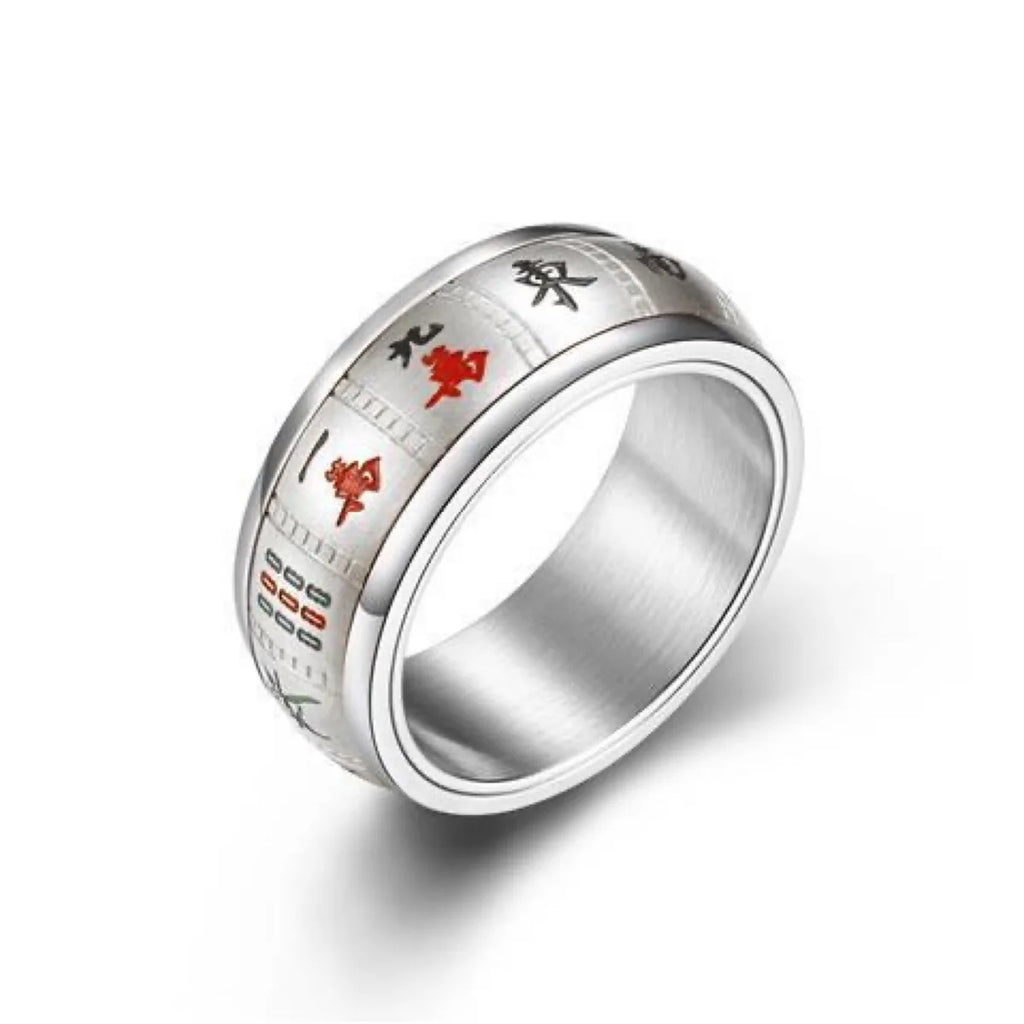 Anxiety Ring For Men Chinese Character Mahjong Stainless Steel Rotatable Spinning Spinner Ring Homme Gift Party Finger Jewelry Qme