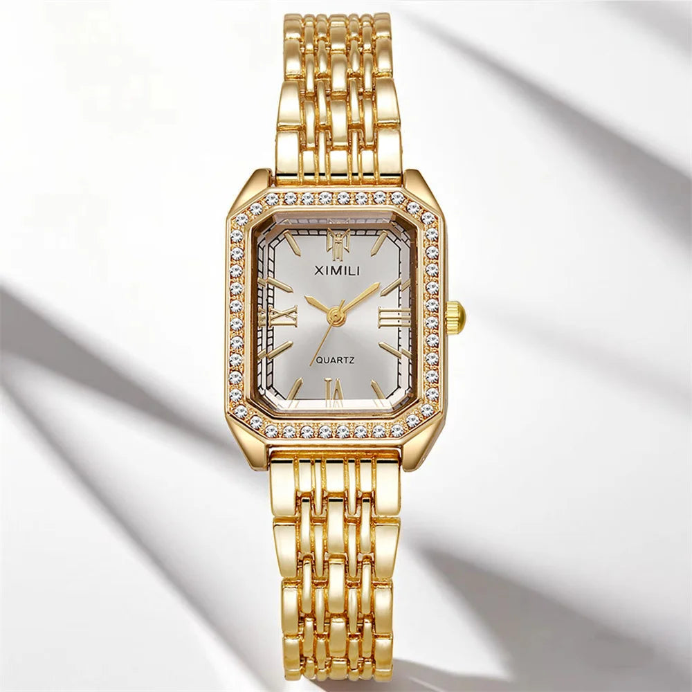 Fashion Business Ladies Quartz Watch Casual Luxury Diamonds Rome Simple Women's Stainless Steel Strap Gold Hundred Dress Watches Qme