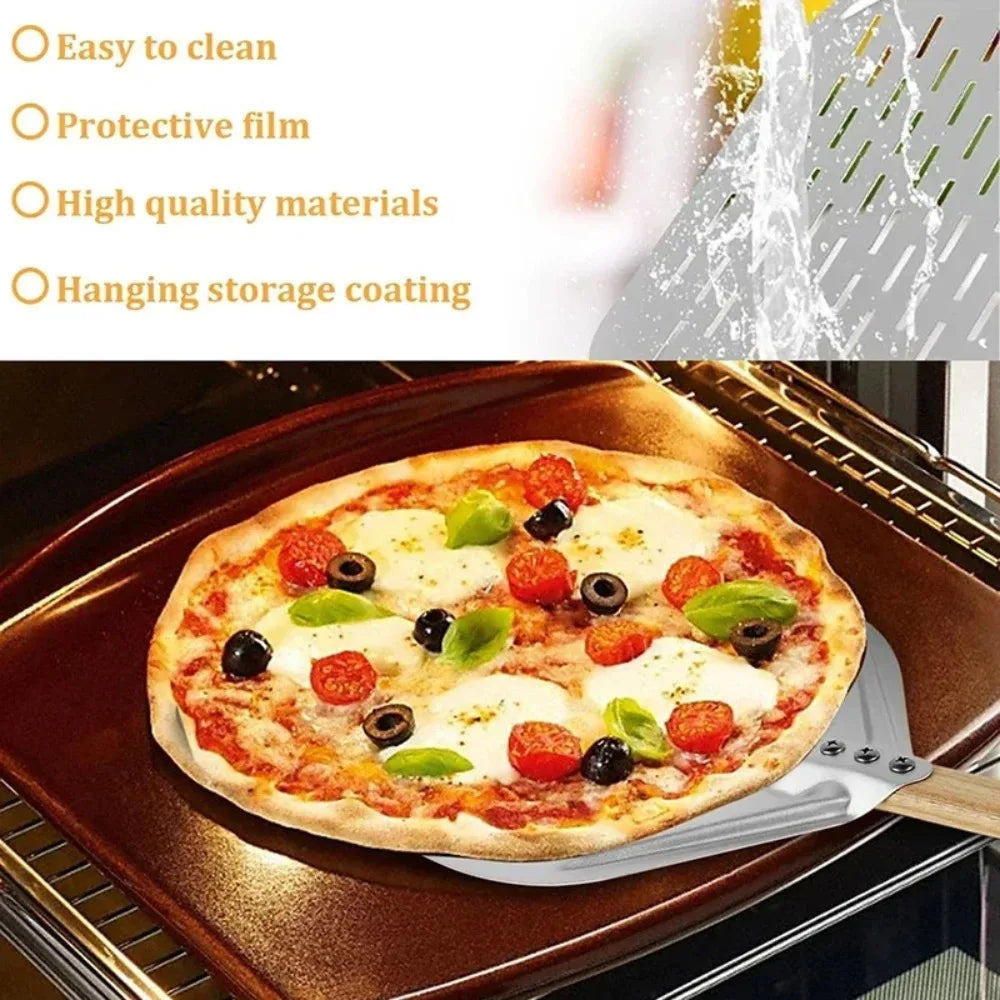 Pizza Shovel Metal Non-stick Peel Wood Handle Transfer Tray Homemade Qme