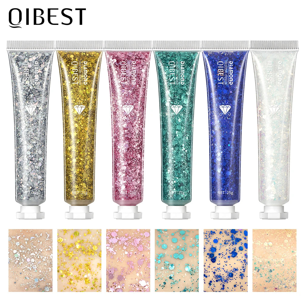 QIBEST Festival Body Glitter Gel Face Eye Glitter Eyes Holographic Cosmetics Laser Powder Chunky Nails Hair Glitter Makeup Sets Qme