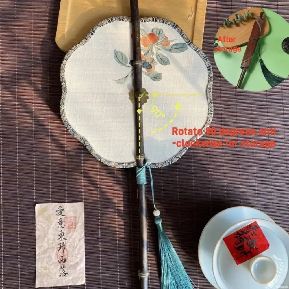 Classical Ancient Style Chinese Bamboo Waist Fan Rollable Foldable Long Handle Fan with Tassel Decorative Group Fan Gifts Qme