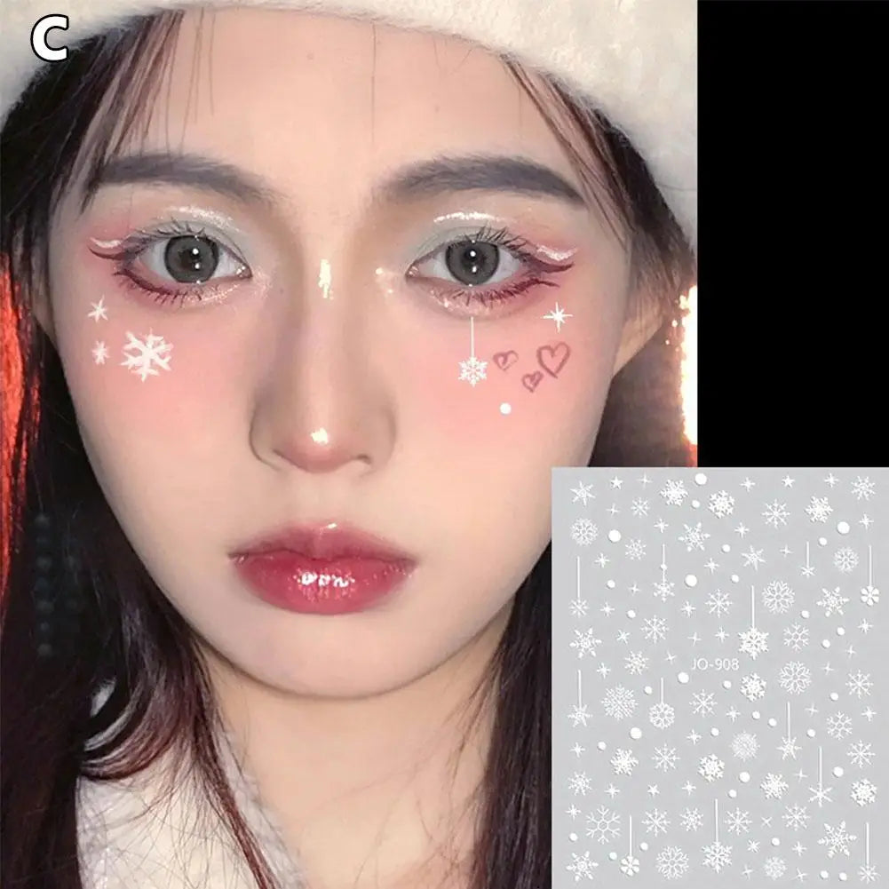 Face And Eye Makeup Stickers Christmas Face Snowflake Stickers 5D Witte Sneeuwvlok Ronde Tattoo Oogschaduw Stickers Qme C CN