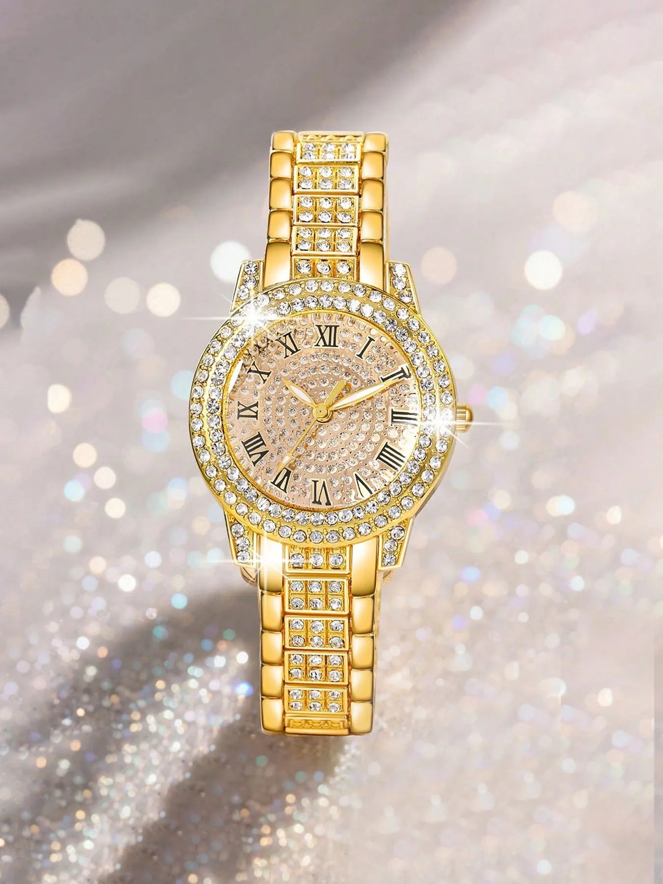 6-Piece Set Women's Student Quartz Watch Fashion Casual Steel Band Diamond Watch Set Qme