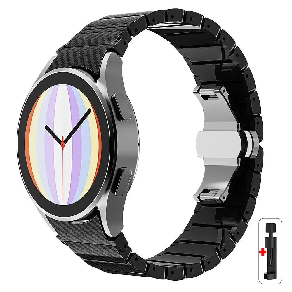 No Gaps Carbon Fiber Strap For Samsung Galaxy Watch 6 Classic 43 47mm 6/5 40 44mm 42 46mm Bracelet For Watch 5Pro Quick Fit Band Qme Black-tool Watch 6 classic 47mm