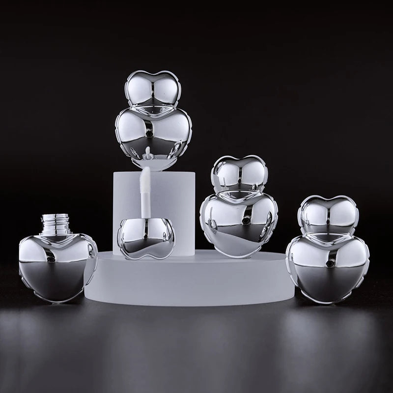 Portable Peach Heart Lip Gloss Tube Matte Silver Container Empty Qme