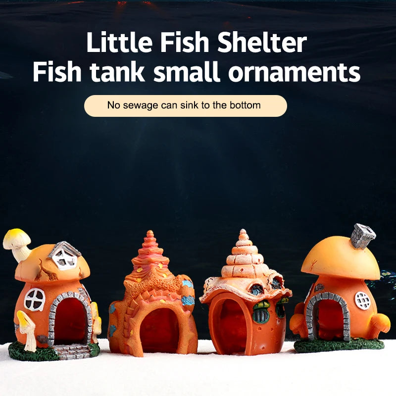 Fish Tank Decor Ornament Shrimp Hiding Shelter Mushroom Conch House Qme
