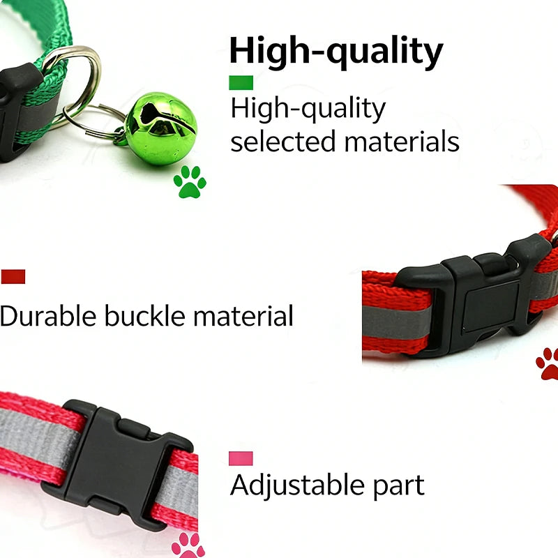 Round Ear Cat Dog Collar Glowing Pet Reflective Safety Buckle Bell Qme