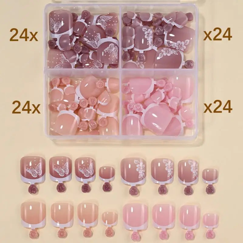 4 Grid Short Square False Toenail Tips Full Cover Artificial Fake Qme 1
