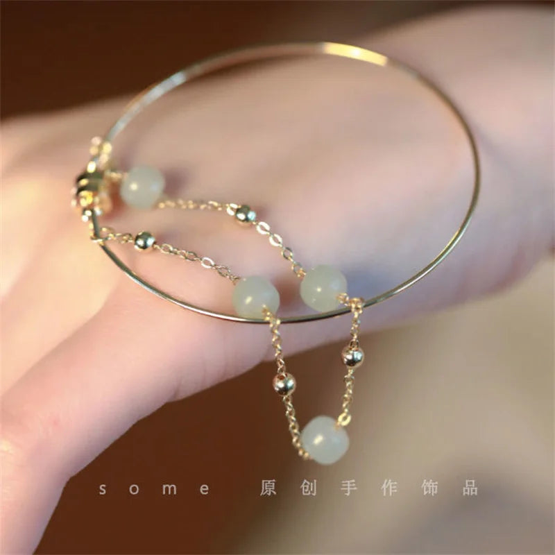Ancient Style Imitating Hotan Jade Double Layer Bracelet Exquisite Fashion Women's Daily bangle Jewelry Gift Qme