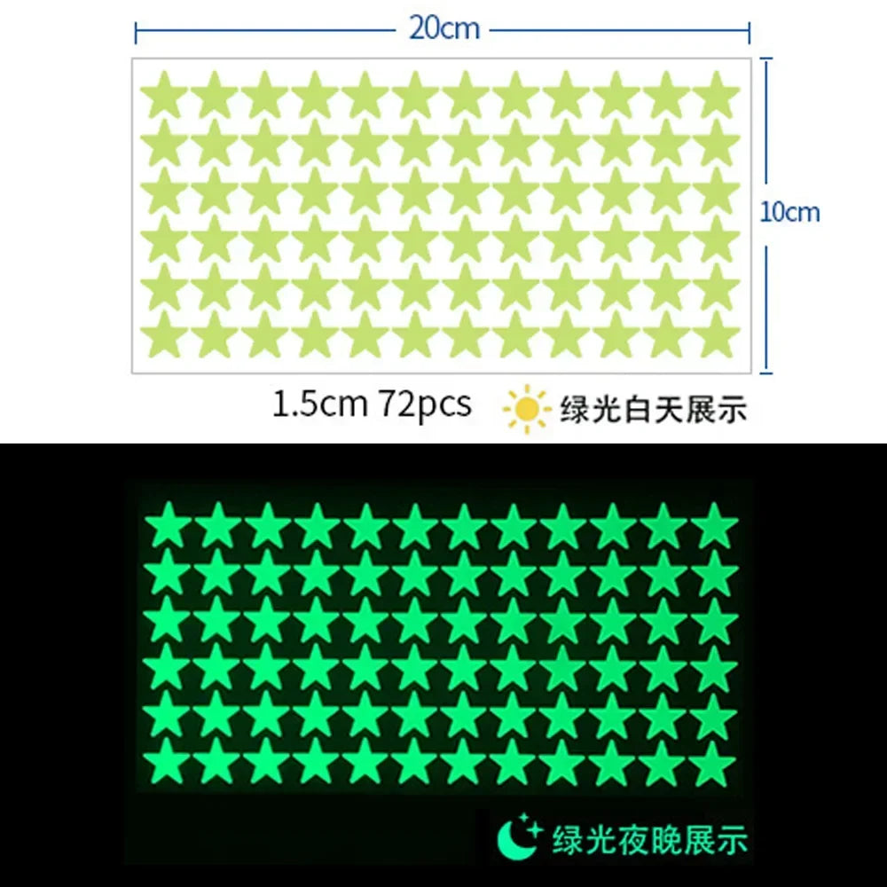 Luminous Wall Stickers Kids Rooms Dots Stars Ceiling Decals Glowing Qme 1.5CM 72 stars