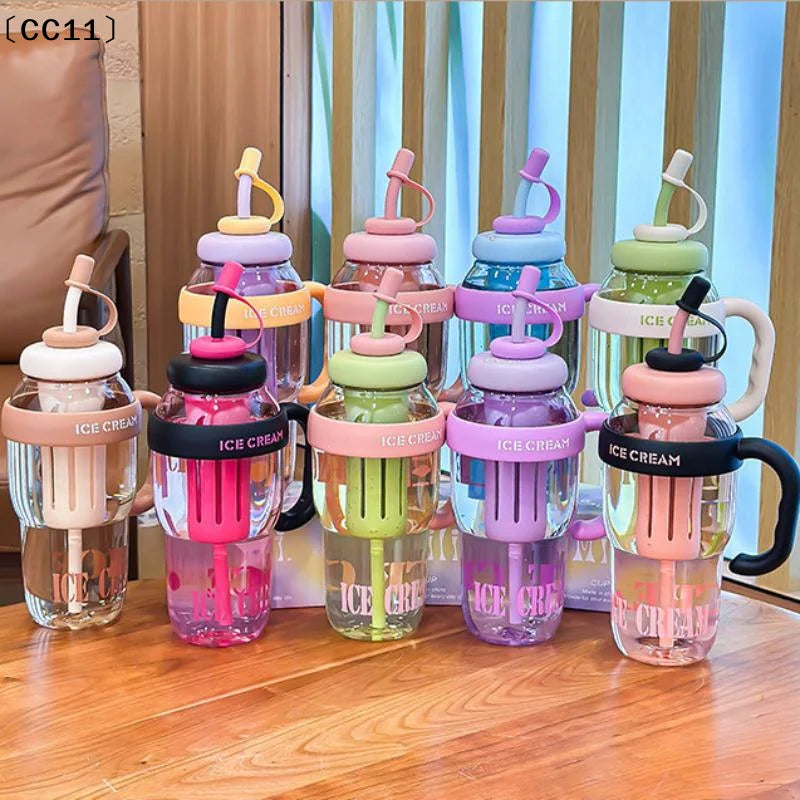 Cute Portable Children's Plastic Cup Leakproof Straw Sports Water Qme