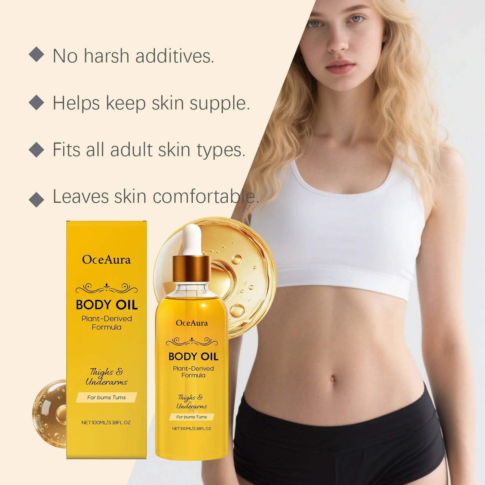Oceaura Body Oil Thighs Underarms Plant Derived Formula Deep Qme