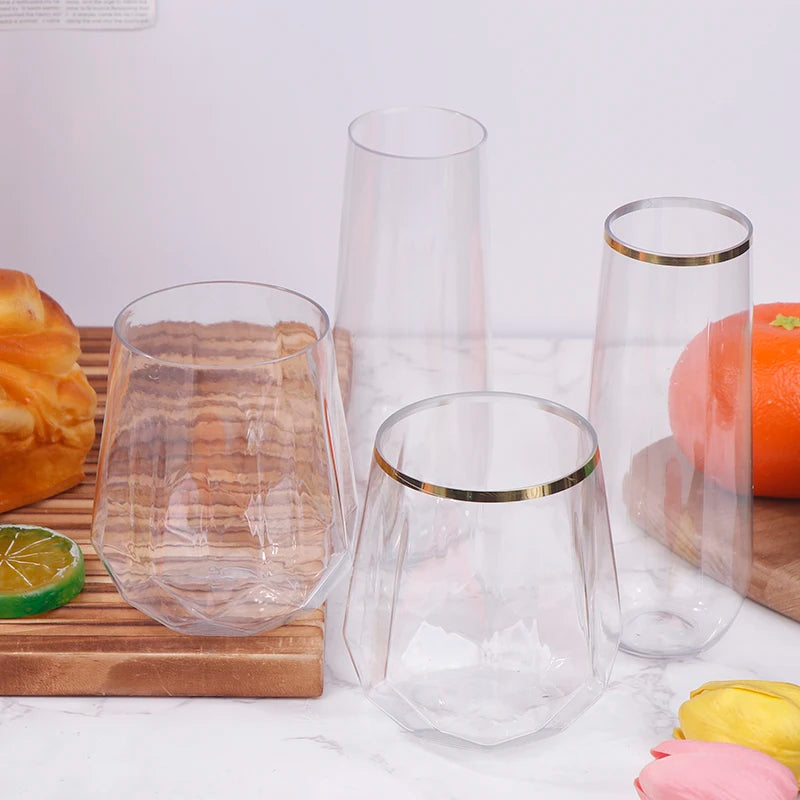 9 Plastic Champagne Flutes Stemless Glasses Toasting Drinkware Party Qme