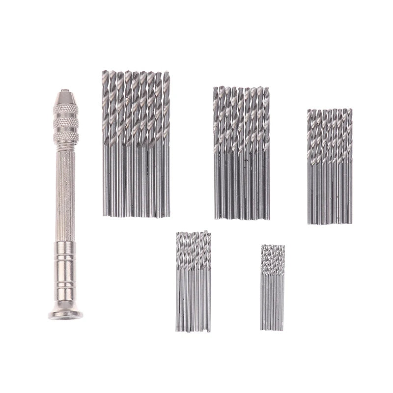 50Pcs Precision Pin Vise Hobby Drill With Model Twist Hand Drill Bits Set High Speed Hole Opening DIY Drilling Tool Qme Silver