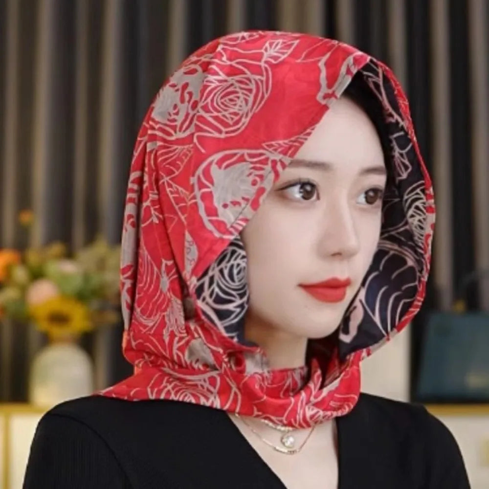 Headkerchief Elegant Printed Turban Hat Painting Cotton Linen Loom Silk Scarf Hat Sunscreen Polyester Women's Headscarf Beach Qme Style3