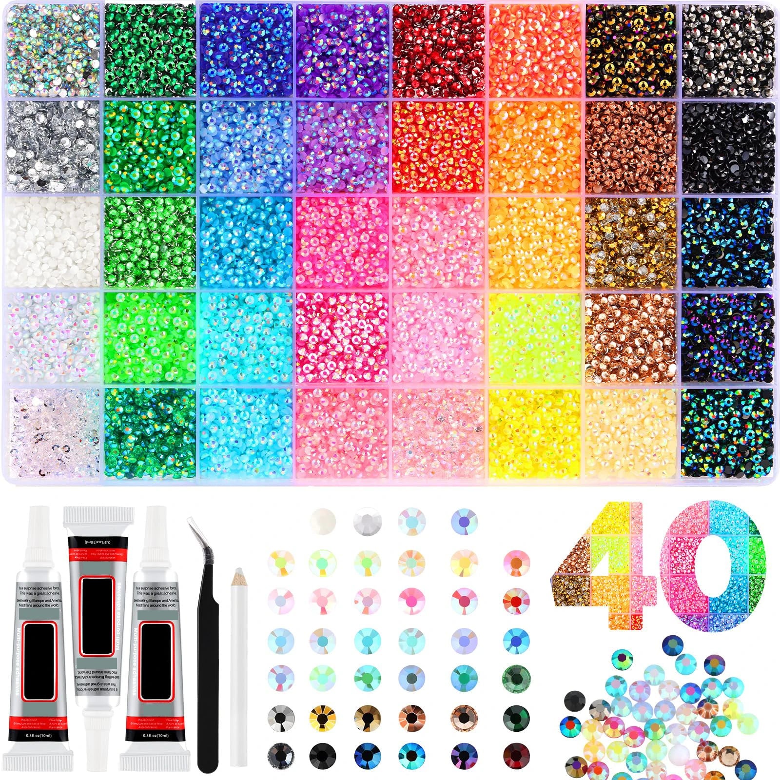 30000Pcs Mini Resin Multicolor Rhinestones with Tweezers Multipropose Handmade DIY Decorative Supplies for Clothes and Nail Qme B One Size