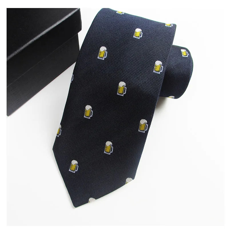 Necktie Men Beer Mug Funny Ties Formal Dress Wedding Shirt Cravat Qme Navy Blue