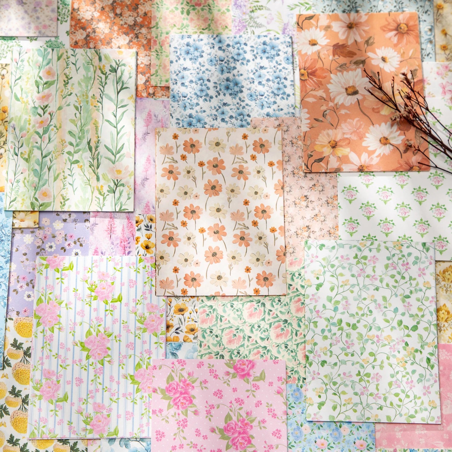 50 Sheets Vintage Floral patter Materials Paper DIY Scrapbooking Decor Craft Paper Collage Junk Journal Aesthetics Stationery Qme