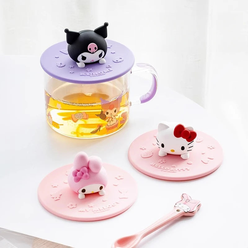 Hello Kitty Kuromi 3D Silicone Cup Lid Universal Round Cute Qme