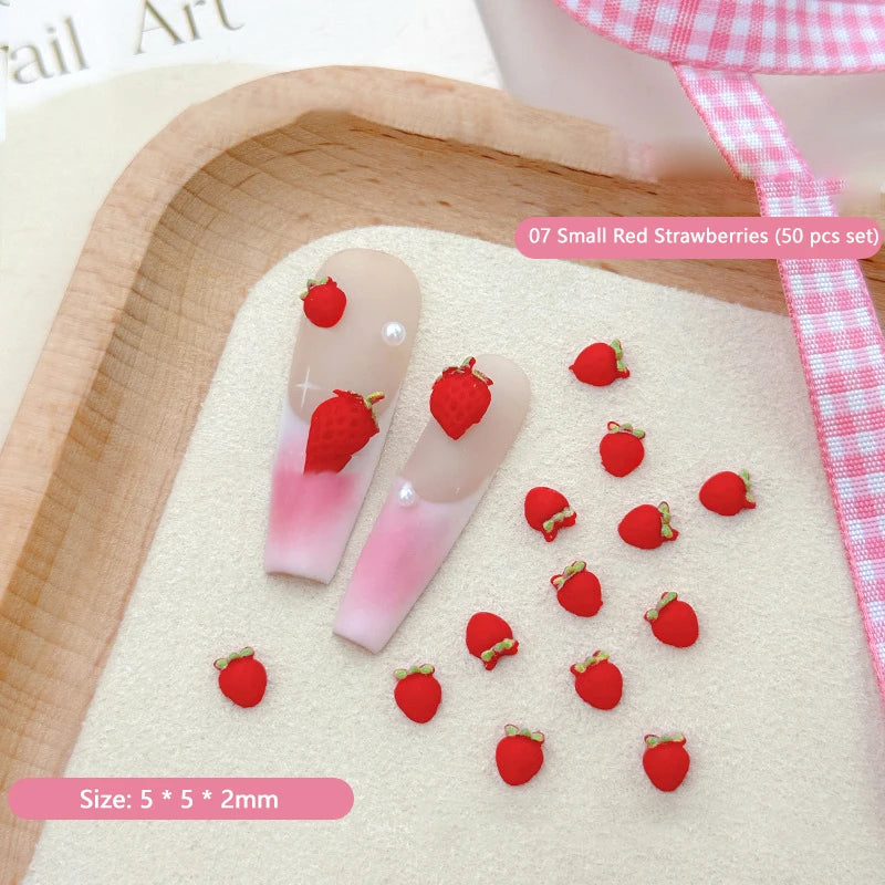 Sweet Strawberry Nail Charms 3D Resin Cartoon Fruits Rhinestones Qme A7