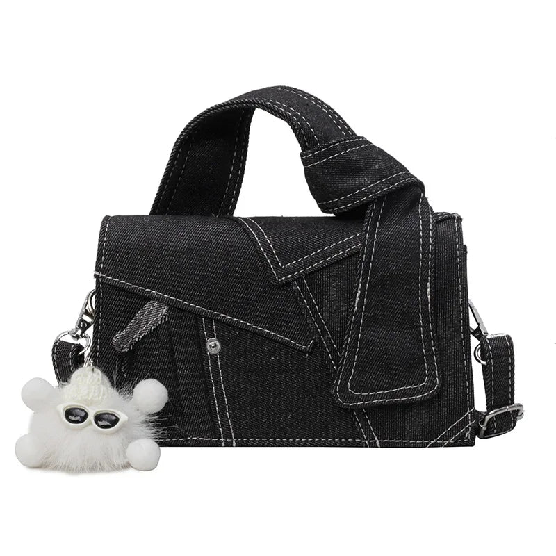 Boho Chic Denim Mini Square Bag Women Minimalist Everyday Carry Qme black