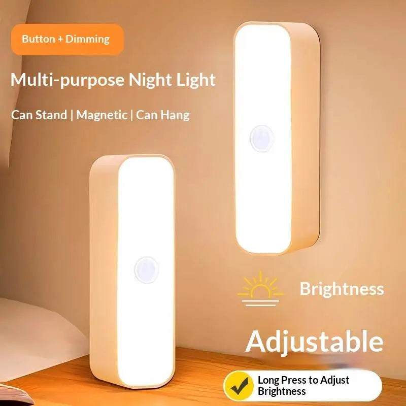 Wireless LED Night Lights USB Rechargeable Three Colors Magnetic Wall Lamp For Wardrobe Room Closet Kitchen Learning Desk Lamp. Qme