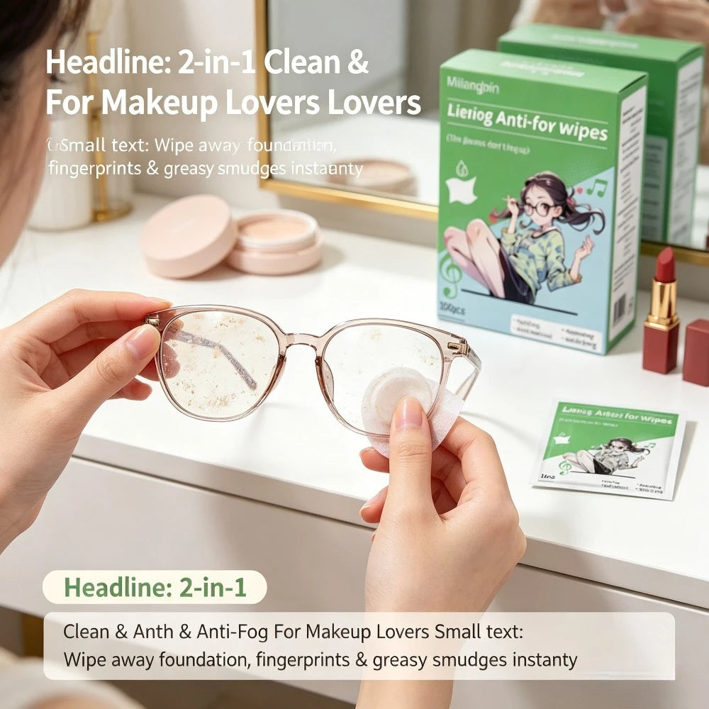 Disposable Anti-Fog Lens Wipes, Portable and Ready-to-Use, Long-Lasting Anti-Fog Without Blurring, Streak-Free Wiping Qme