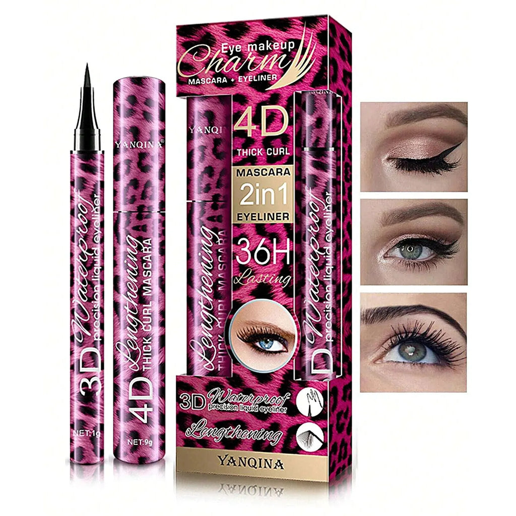 YANQINA Liquid Eyeliner Pencil 4D Waterproof Mascara Set Cosmetics Eye Liner Thick Curling Mascara Eyebrow Pencil Eyes Makeup Qme