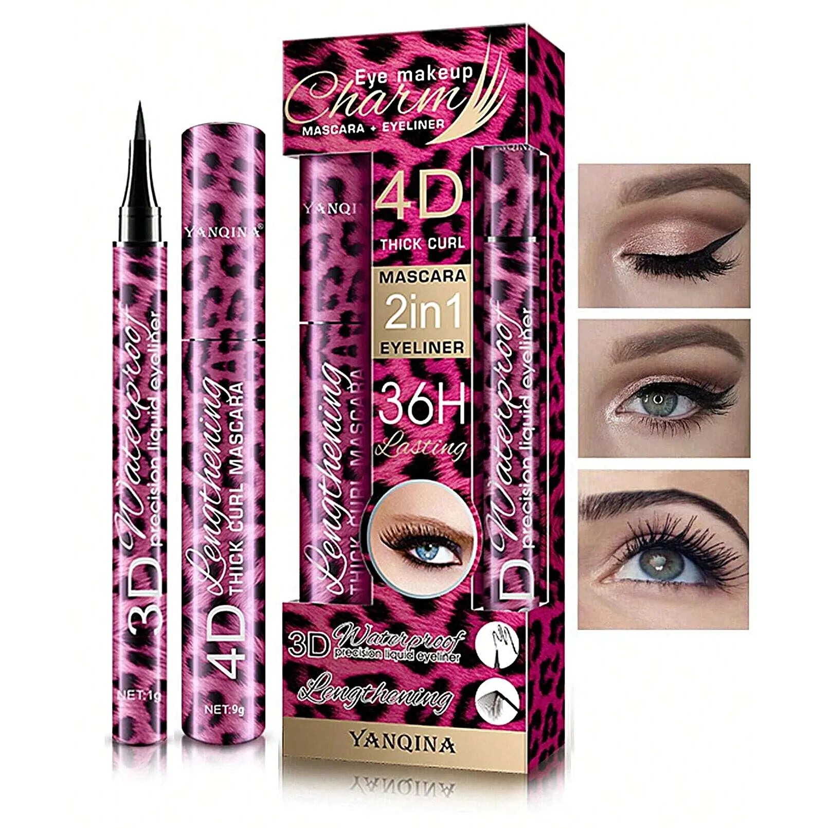 YANQINA Liquid Eyeliner Pencil 4D Waterproof Mascara Set Cosmetics Eye Liner Thick Curling Mascara Eyebrow Pencil Eyes Makeup Qme