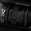 Matte black octagonal Arabic numerals men's watch infinite symbol leather wood bead woven bracelet four pieces Qme black