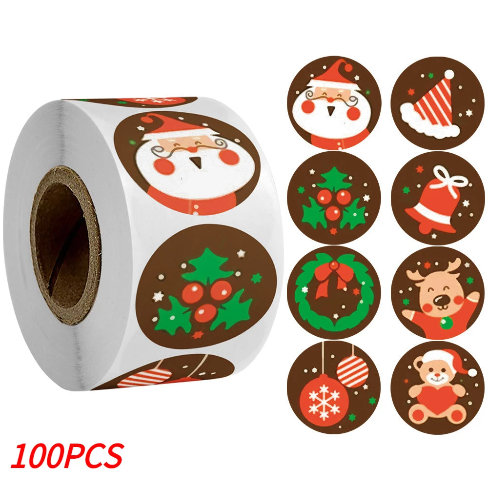 Merry Christmas Stickers Self-adhesive Christmas Tree Santa Claus Seal Labels Holiday Stickers For Gift Sealing Christmas Decor Qme Type G-100pcs Diameter 2.5CM