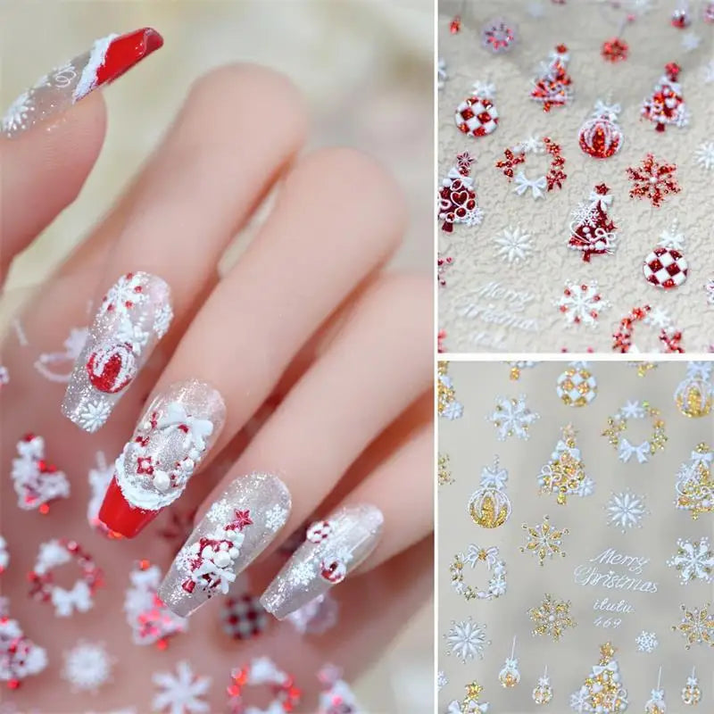 Cute Christmas Bow Colorful Snowflake Tree Nail Art Stickers Girly Qme
